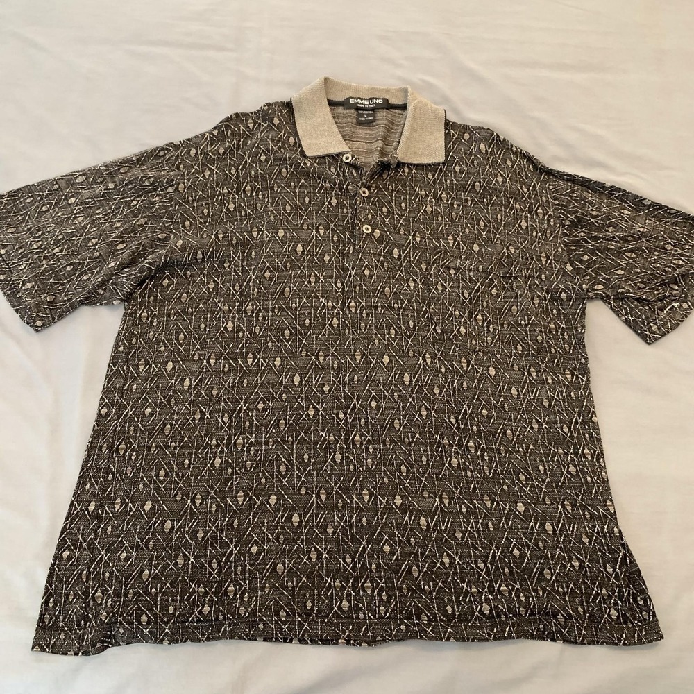 Emme Uno Polo Shirt Mens Large Brown Geometric Knit Casual Made In Italy